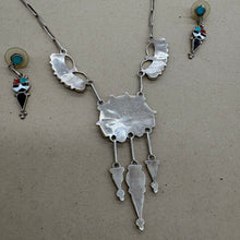 Load image into Gallery viewer, Zuni Necklace &amp; Earrings Signed R Lateyice (Silver, Onyx, Mother of Pearl, Turquoise, Coral)
