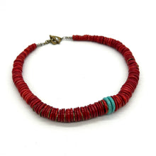 Load image into Gallery viewer, Red Bamboo Coral &amp; Turquoise Necklace

