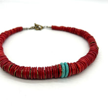 Load image into Gallery viewer, Red Bamboo Coral &amp; Turquoise Necklace
