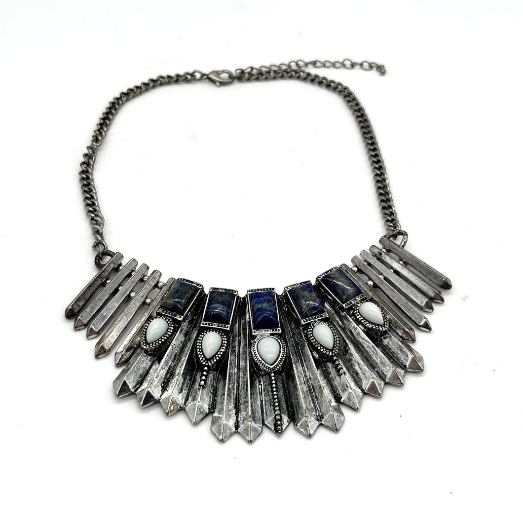 Blue Stone and Silvertone Necklace