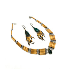 Load image into Gallery viewer, Bamboo Necklace and Earrings w/ Agate &amp; Chrysocolla
