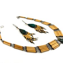 Load image into Gallery viewer, Bamboo Necklace and Earrings w/ Agate &amp; Chrysocolla
