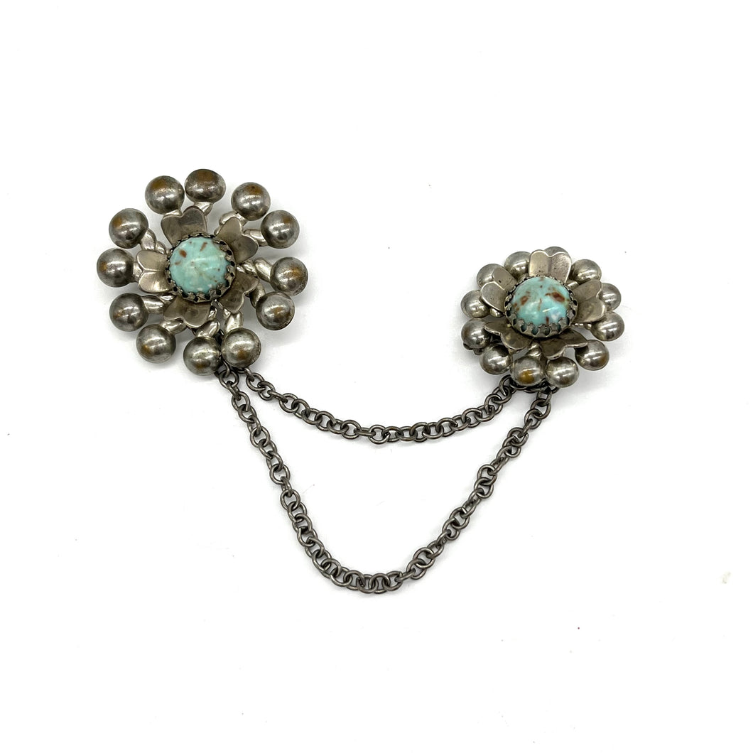 Faux Turquoise Silver-tone Brooch