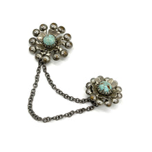 Load image into Gallery viewer, Faux Turquoise Silver-tone Brooch
