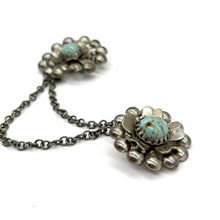 Load image into Gallery viewer, Faux Turquoise Silver-tone Brooch
