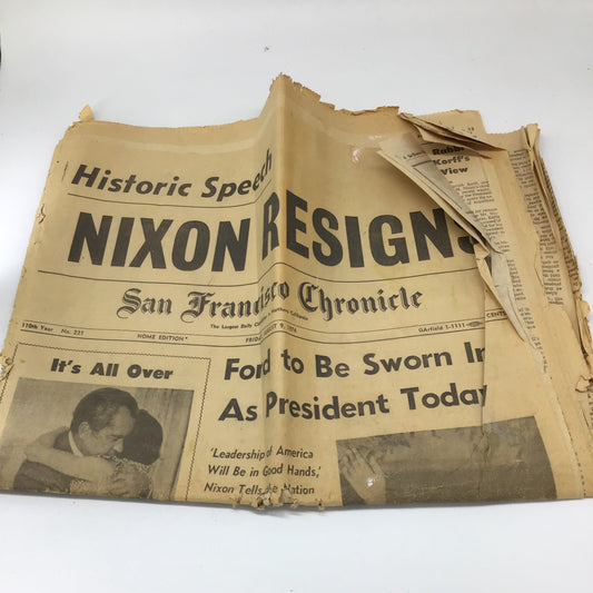 "President Richard Nixon Resigns" 1974 Newspaper
