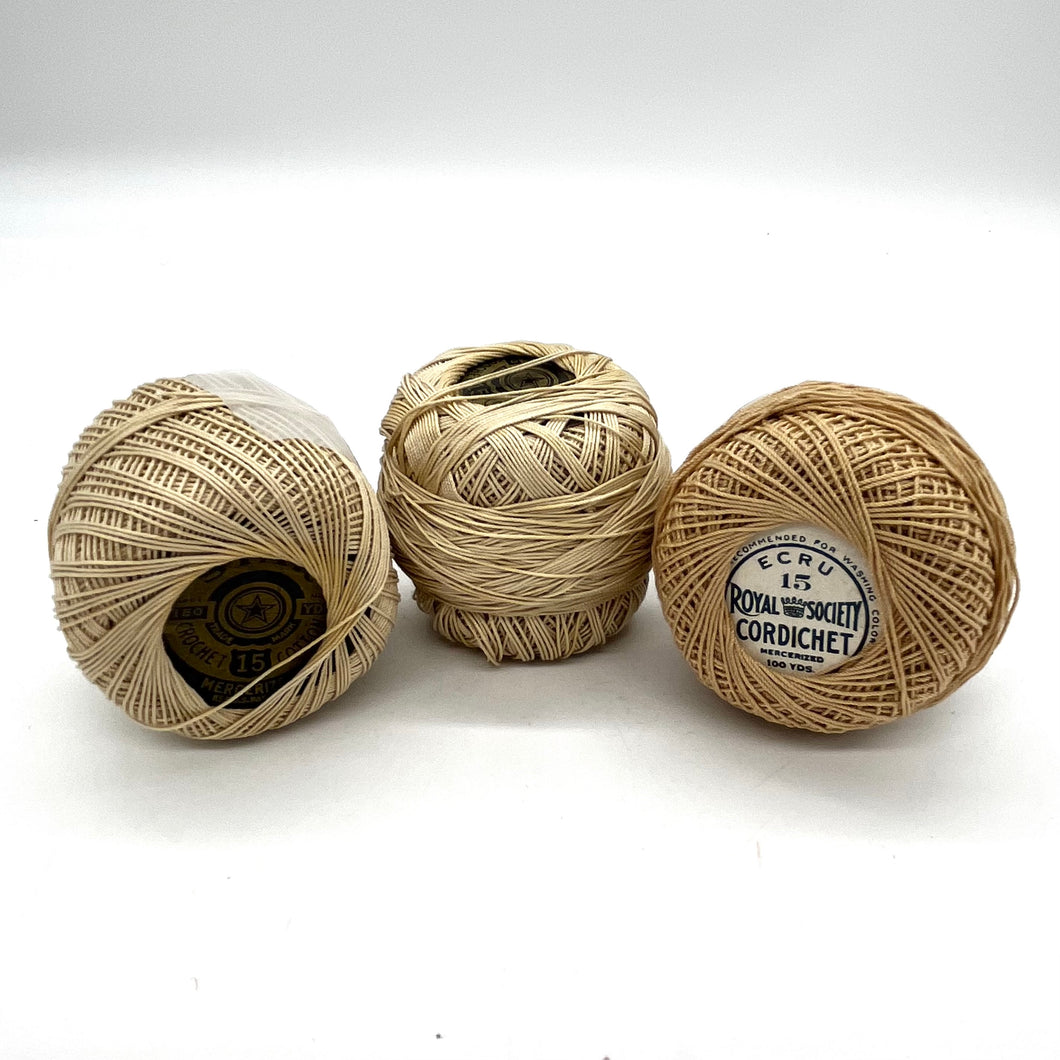 Antique Cotton Crochet Thread (size 15) set of 3