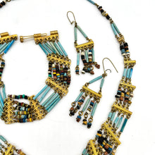 Load image into Gallery viewer, Vintage Art Deco Egyptian Revival Faience Necklace, Bracelet, Earrings Set
