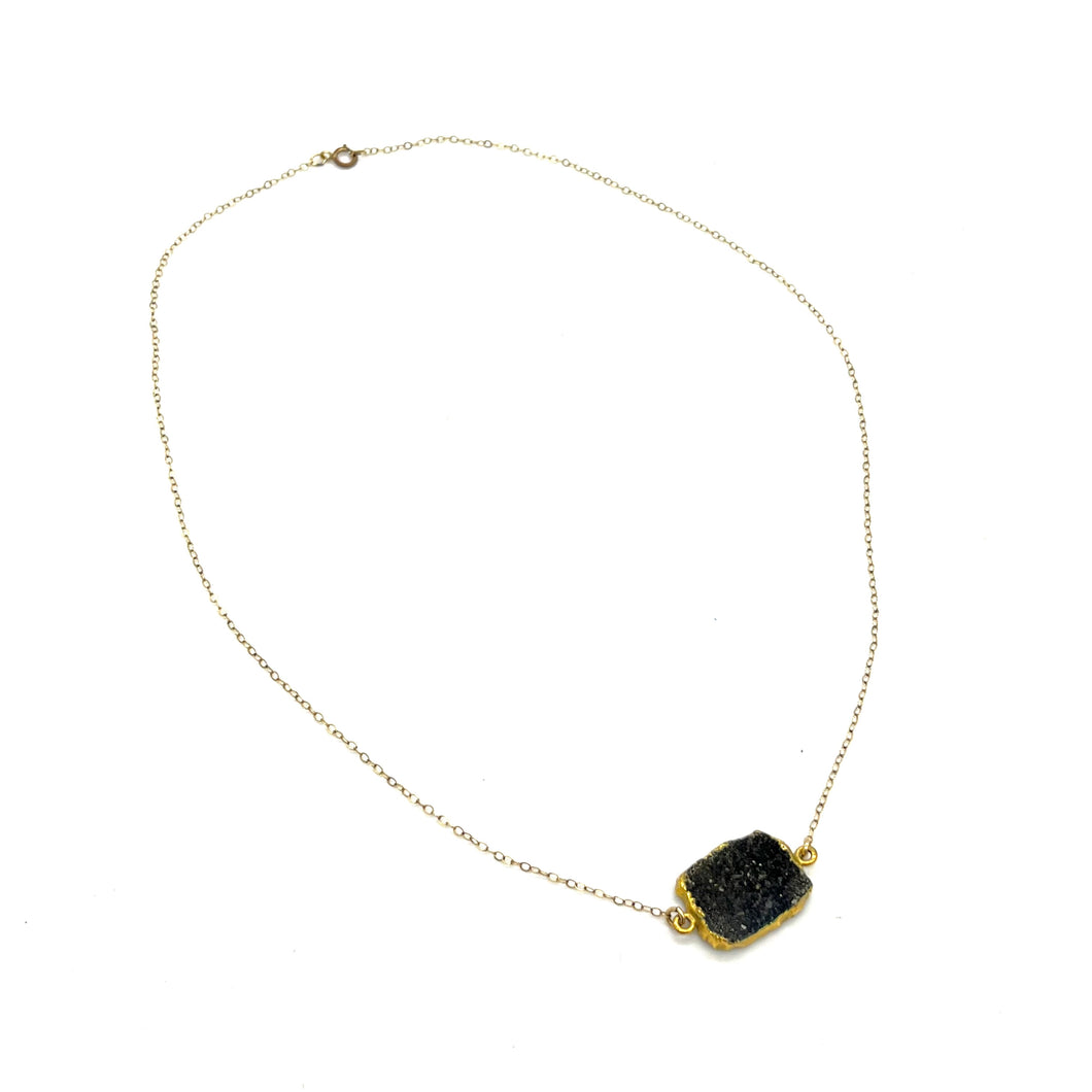 Black Freeform Druzy Gold-Filled Necklace