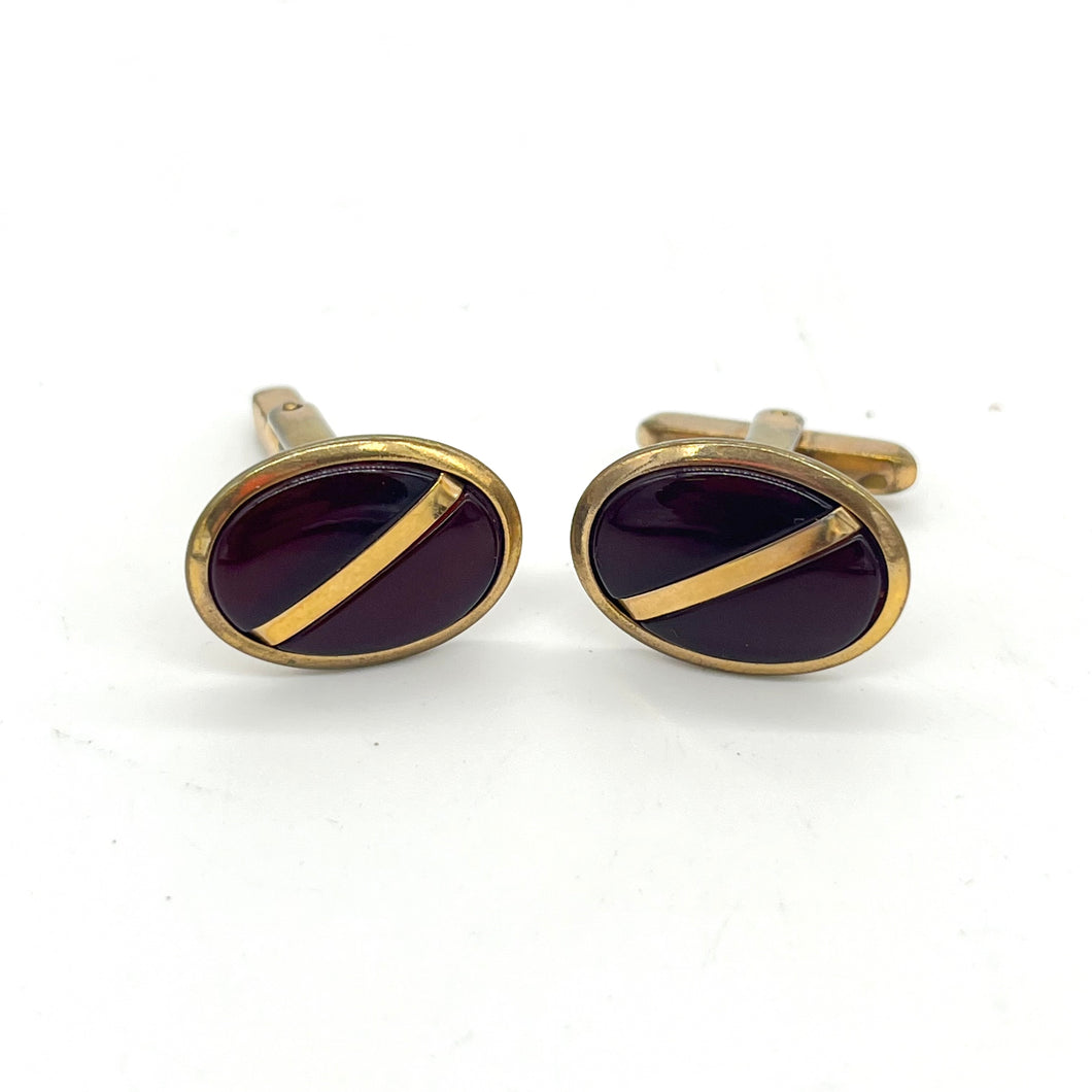 Dark Ruby Glass Cabochon Cuff Links (vintage 1940's)