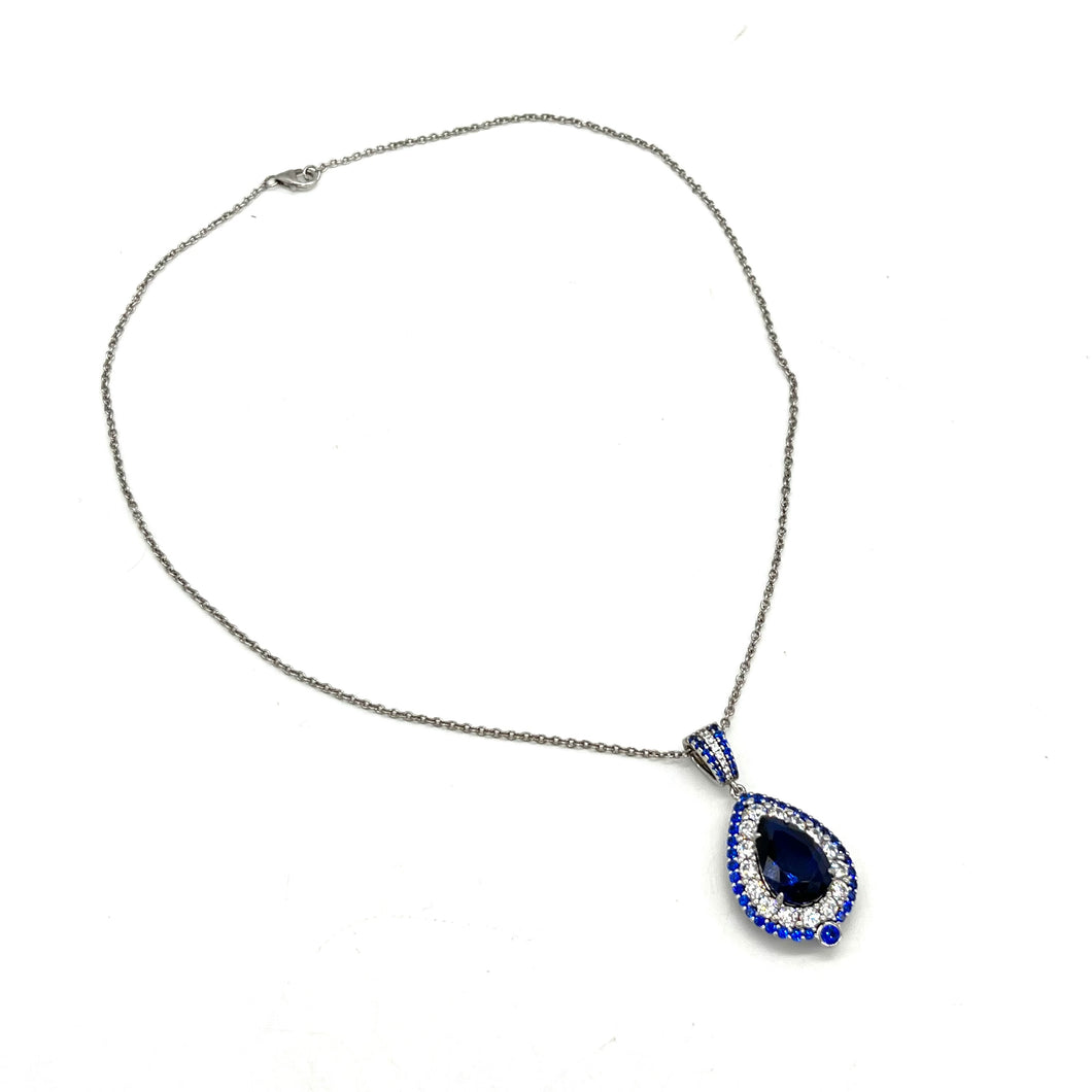 Silver Necklace with Blue Teardrop Stone