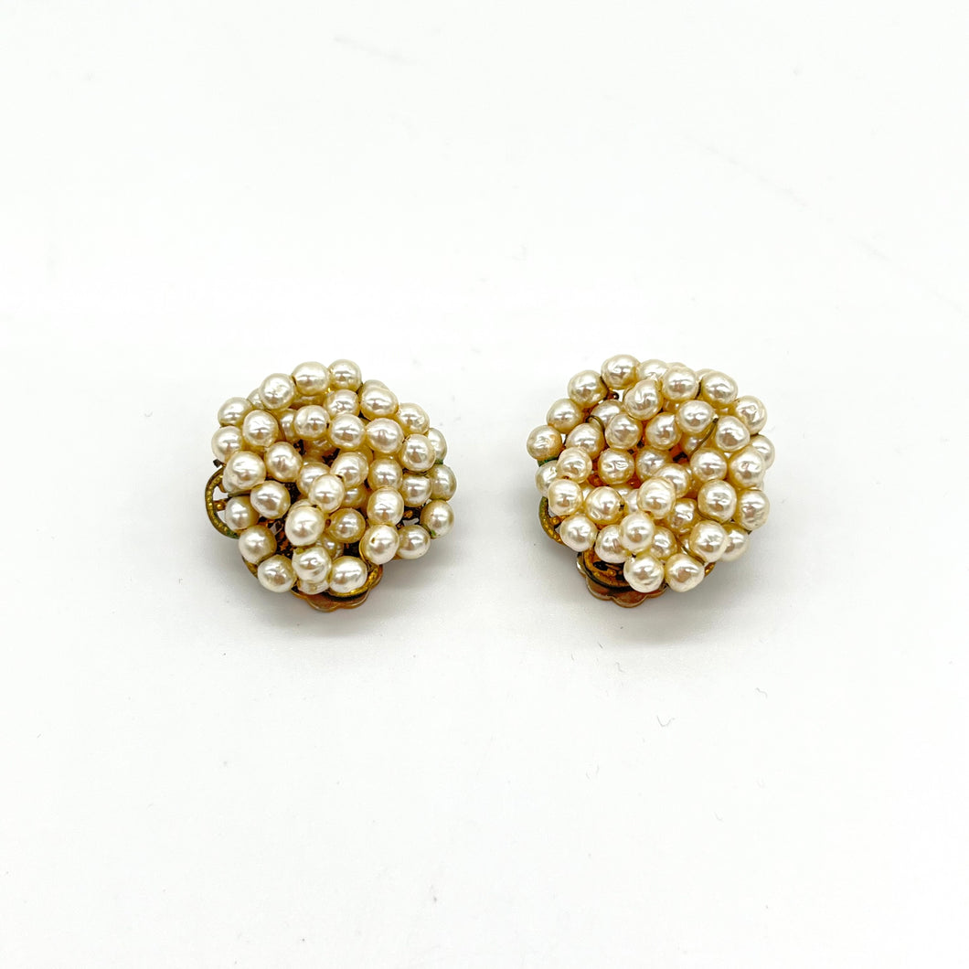 Miriam Haskell Pearl Cluster Clip-on Earrings (1960's)