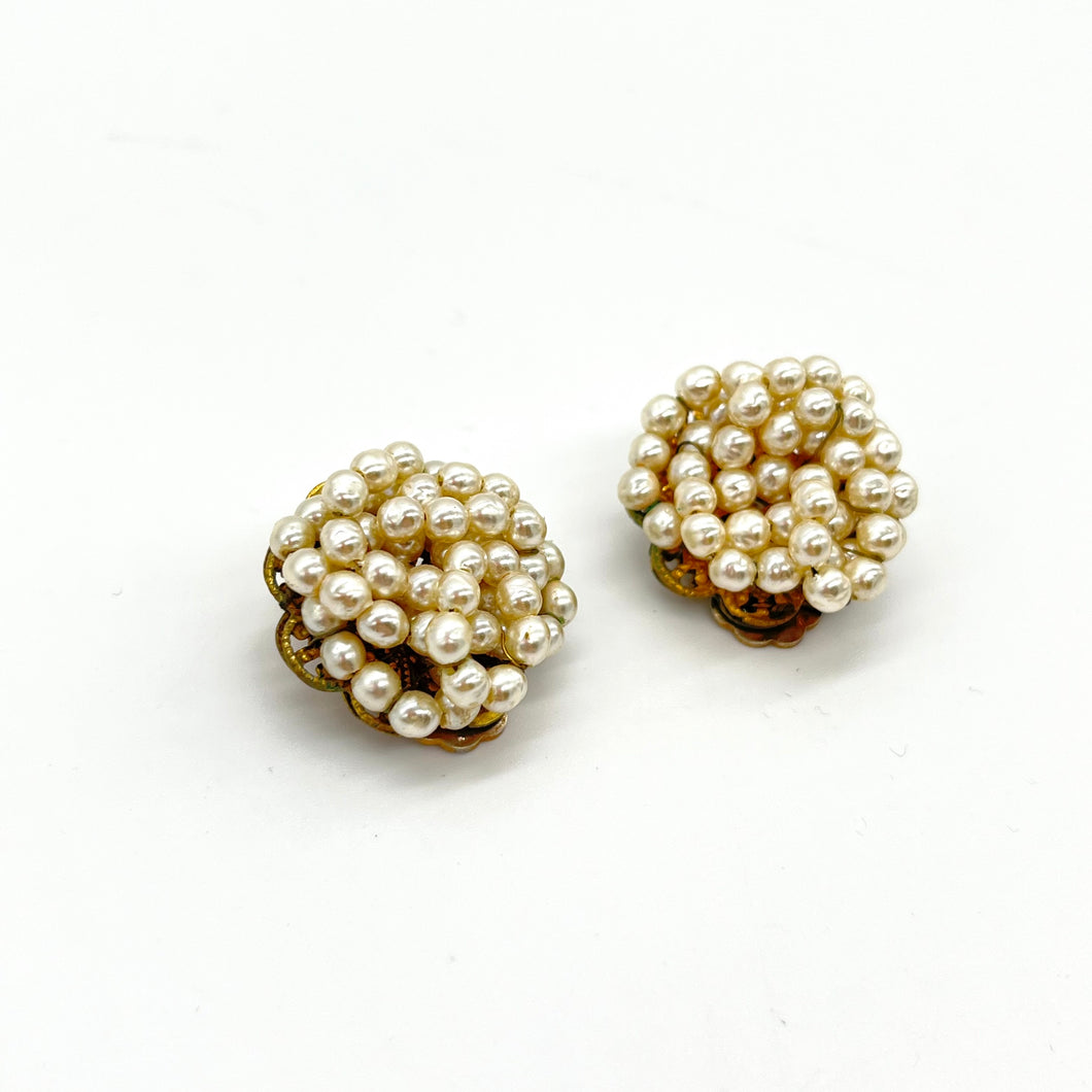 Miriam Haskell Pearl Cluster Clip-on Earrings (1960's)