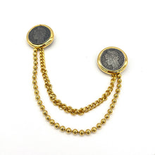 Load image into Gallery viewer, French Coin Gold-Tone Chained Pins
