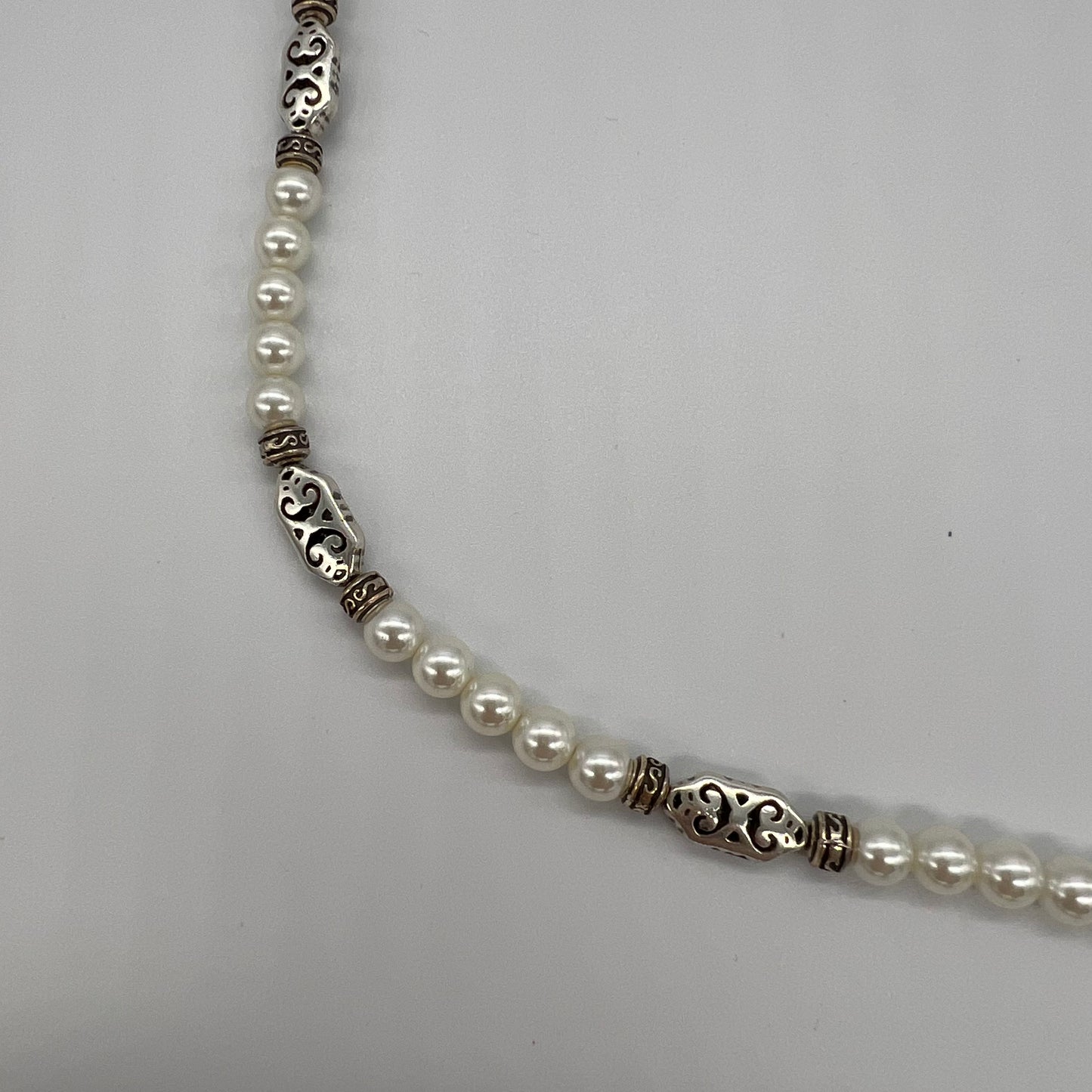 Faux Pearl and Carved Beaded Necklace