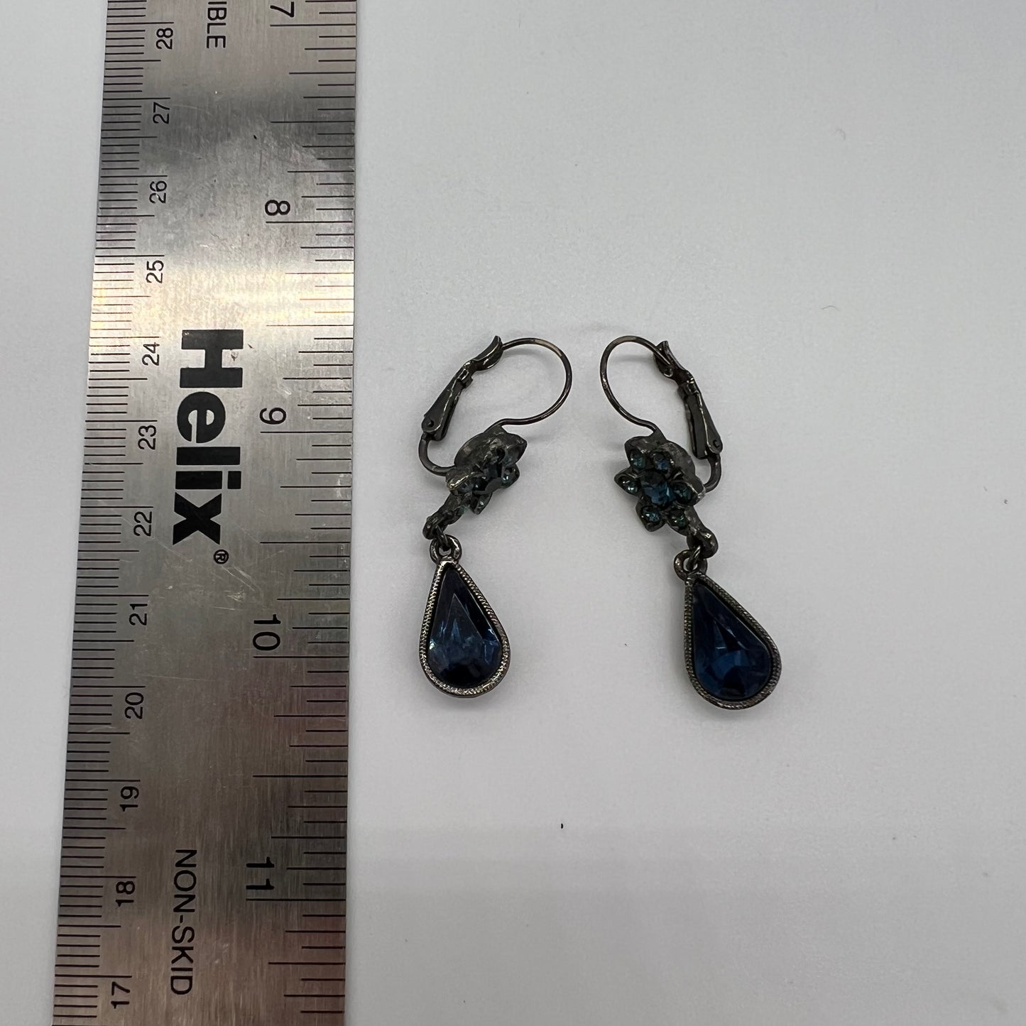 Dark Blue Flower Drop Earrings