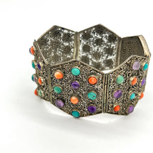 Load image into Gallery viewer, Coral, Turquoise, and Amethyst Filagre Bracelet
