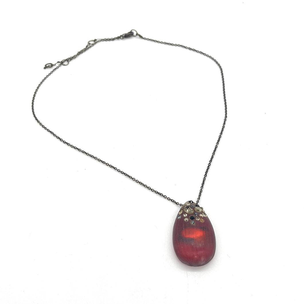 Alexis Bittar Red Lucite and Crystal Necklace (one crystal missing)