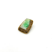 Load image into Gallery viewer, Chinese Carved Jade Silver Gilded Filagree Brooch 1930-45
