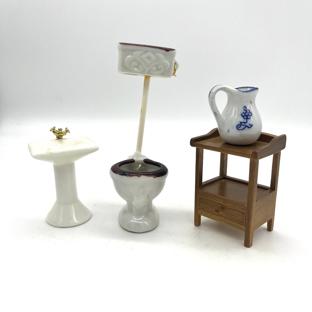 Vintage Miniature Dollhouse Bathroom Set