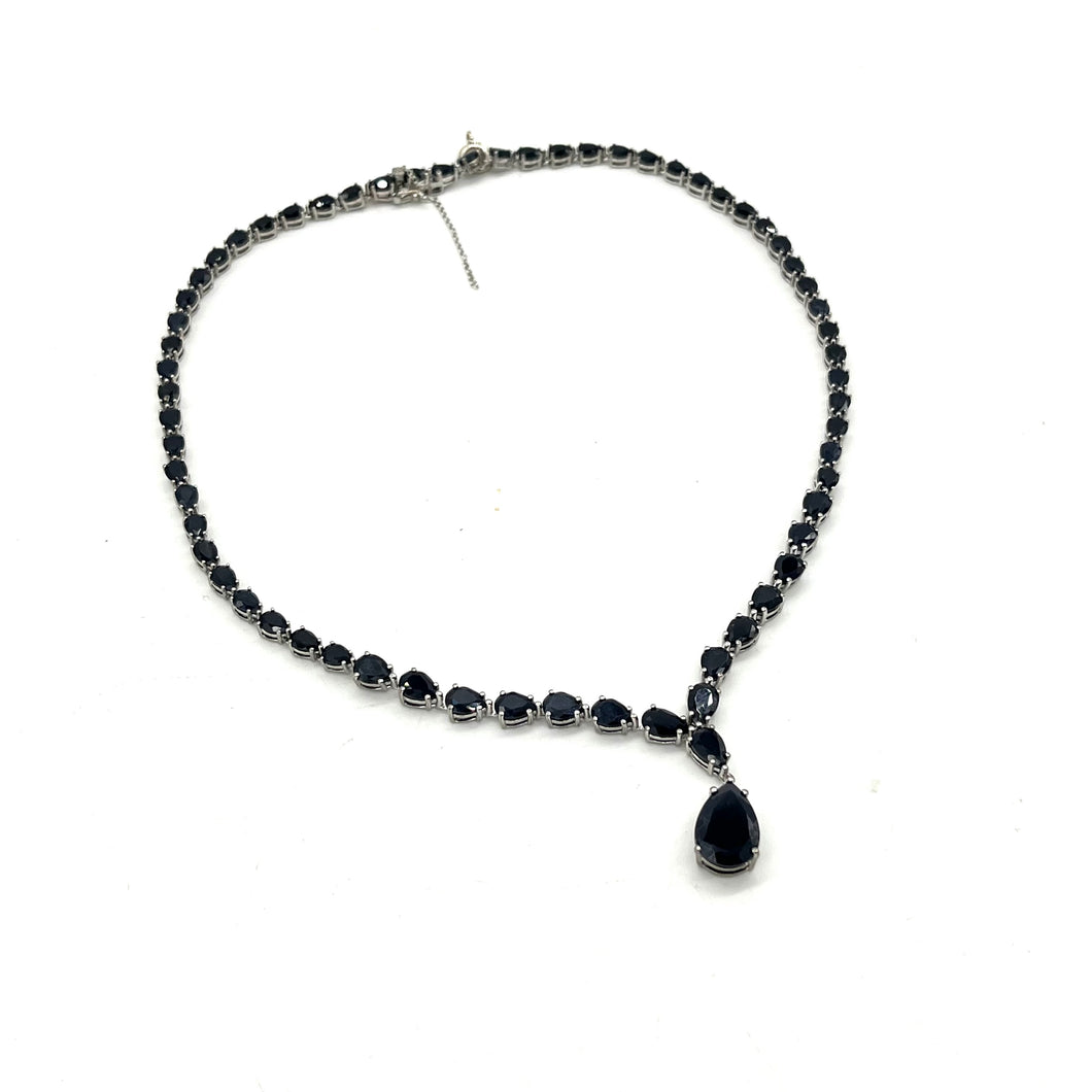 Spooky Black Sapphire & Sterling Silver Collar Necklace (28 ct. t.w.)