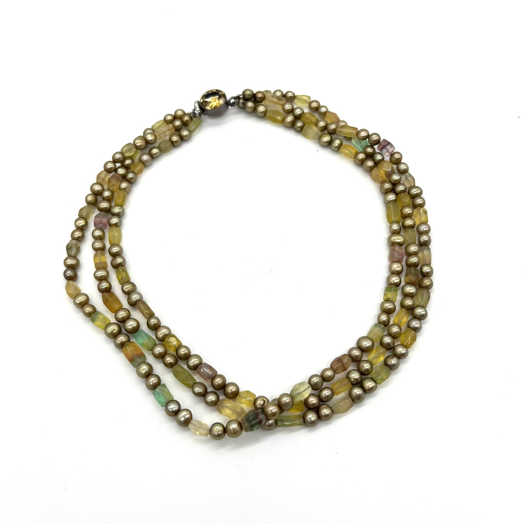 Beaded Necklace (Freshwater Pearl, Fluorite, Citrine, Sterling)