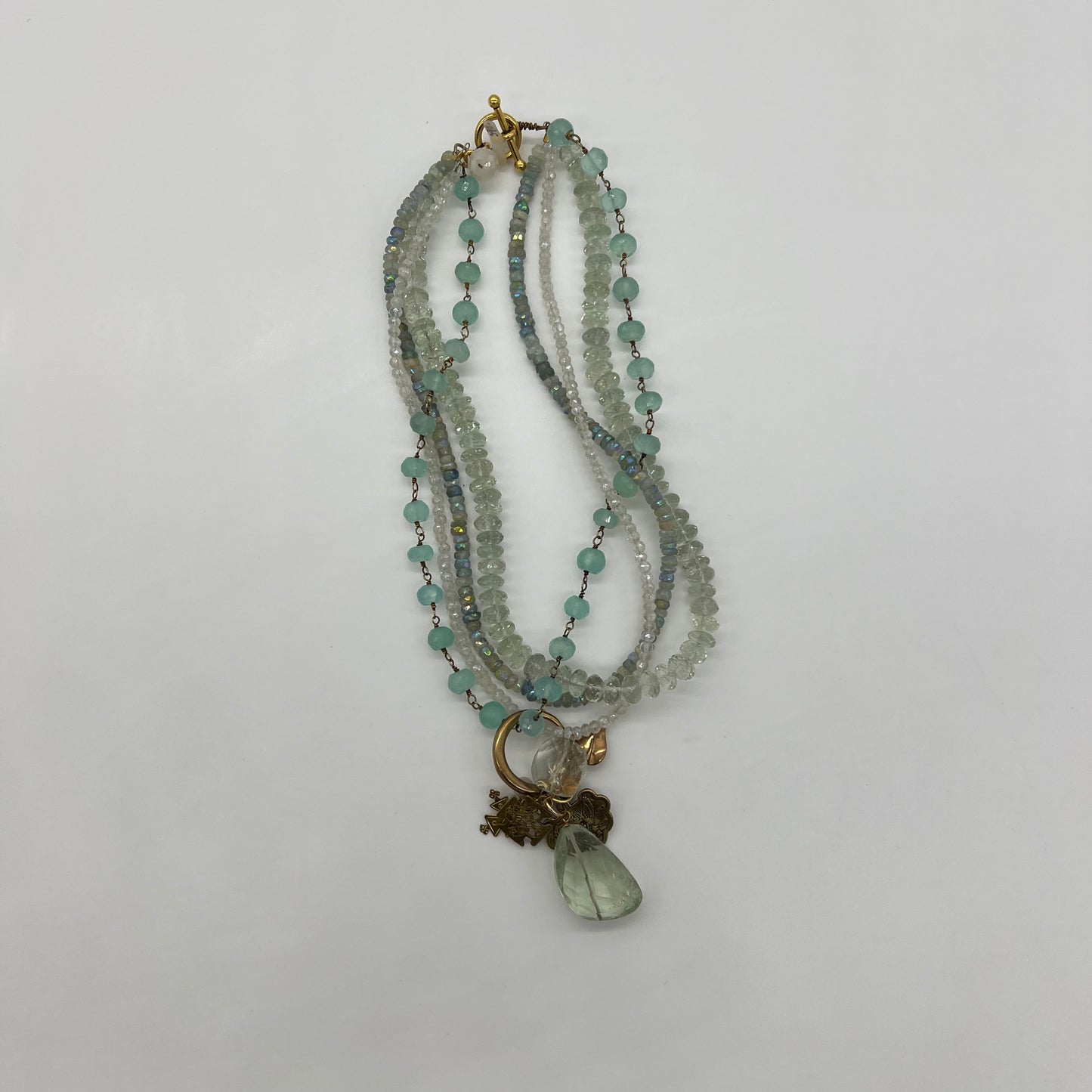 Moonstone Necklace with Green Quartz Pendant