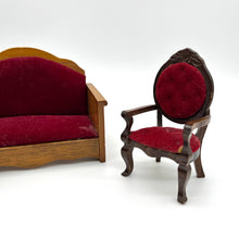 Load image into Gallery viewer, Vintage Spooky Miniature Red Velvet Living Room Set
