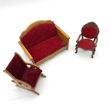 Load image into Gallery viewer, Vintage Spooky Miniature Red Velvet Living Room Set

