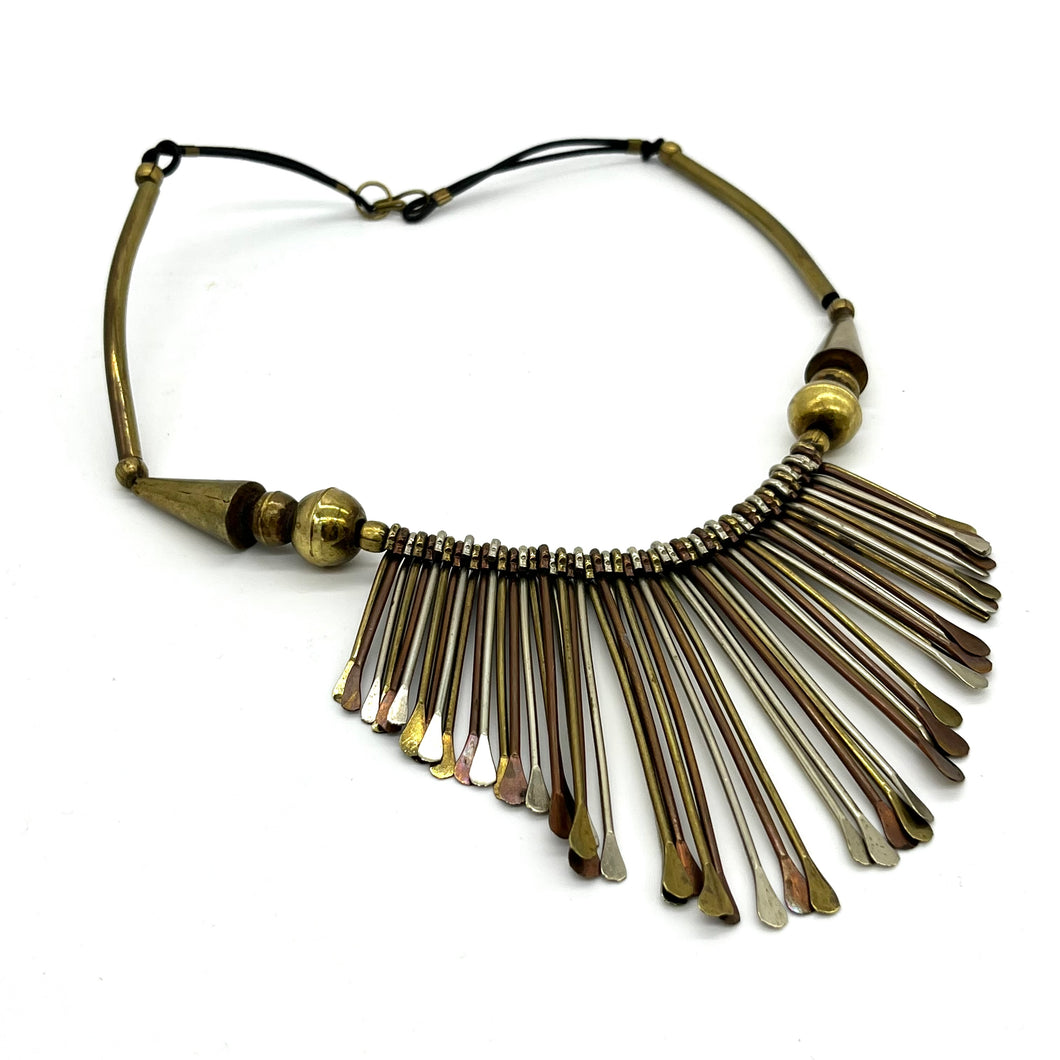 3-Tone Brass Bib Necklace