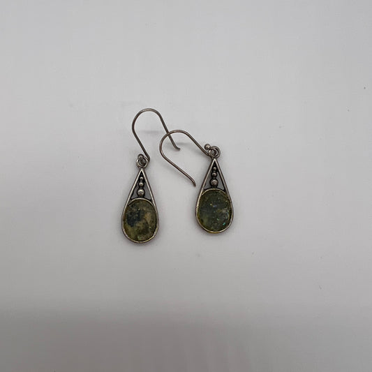 Sterling and Roman Glass Earrings Signed Iris SR