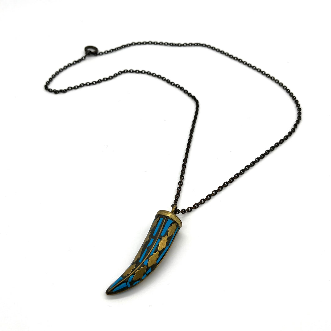 Brass and Turquoise Horn Necklace