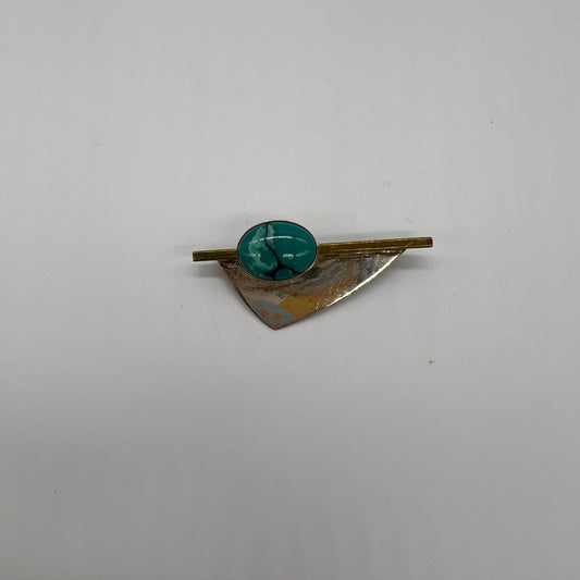 Turquoise and Silver Pin Signed AJV