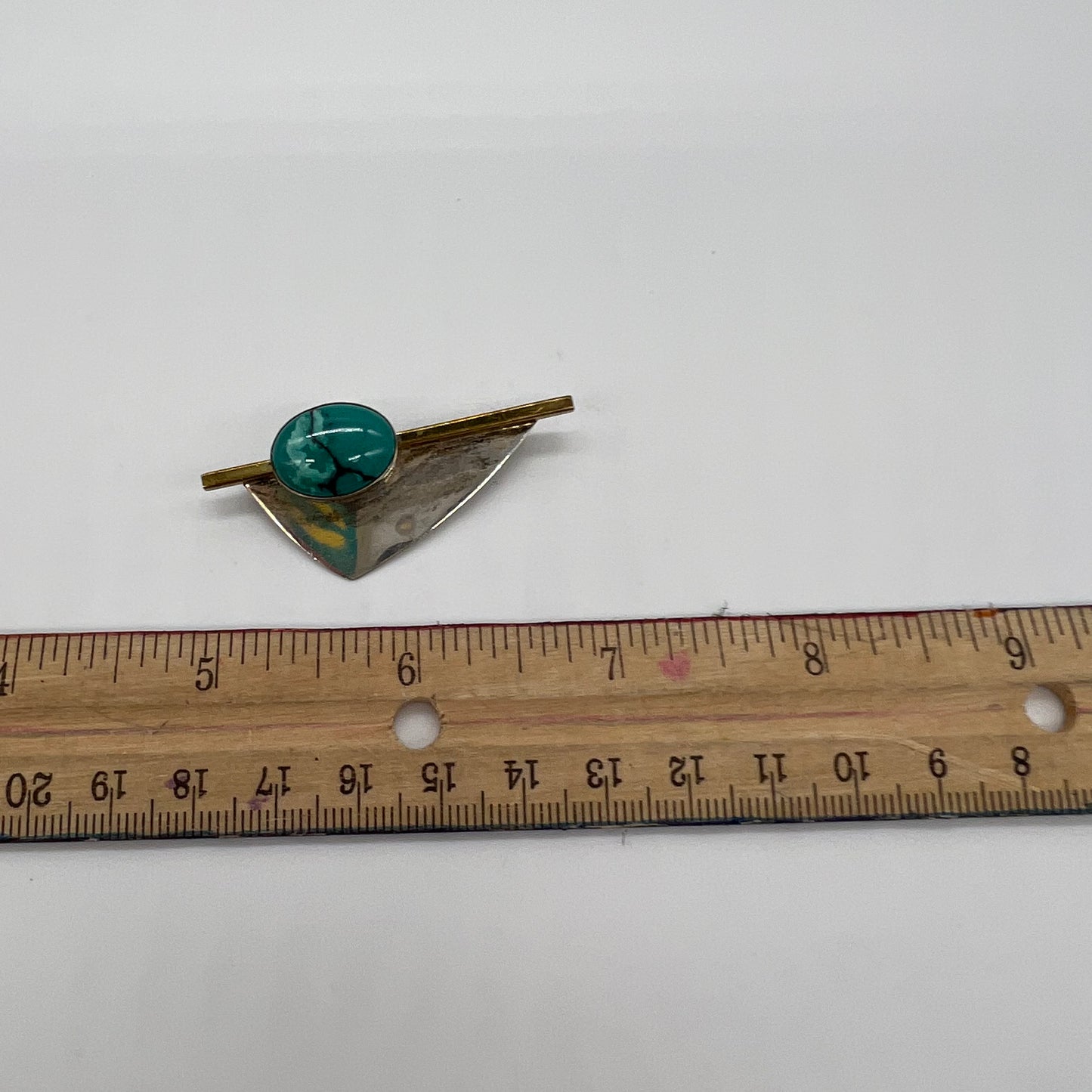 Turquoise and Silver Pin Signed AJV
