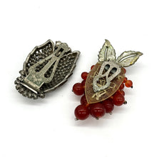 Load image into Gallery viewer, Antique Art Deco Fur Clip Set (Silver, Marcasite, &amp; Carnelian)
