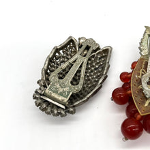 Load image into Gallery viewer, Antique Art Deco Fur Clip Set (Silver, Marcasite, &amp; Carnelian)
