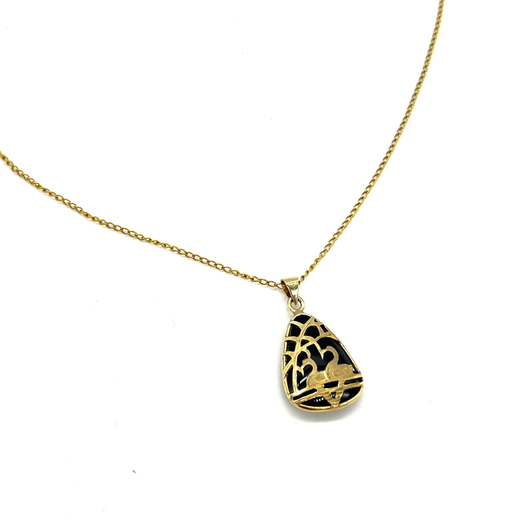 14k Gold Swans Pendant Necklace