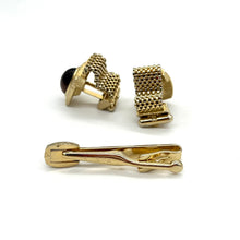 Load image into Gallery viewer, Goldtone and Brown Lucite Cuff Links and Tie Clip
